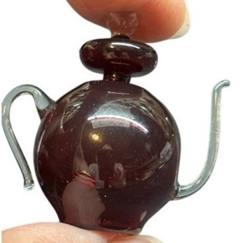 Vintage Miniature Blown Glass Teapot Dark Red Clear Spout Handle Tiny